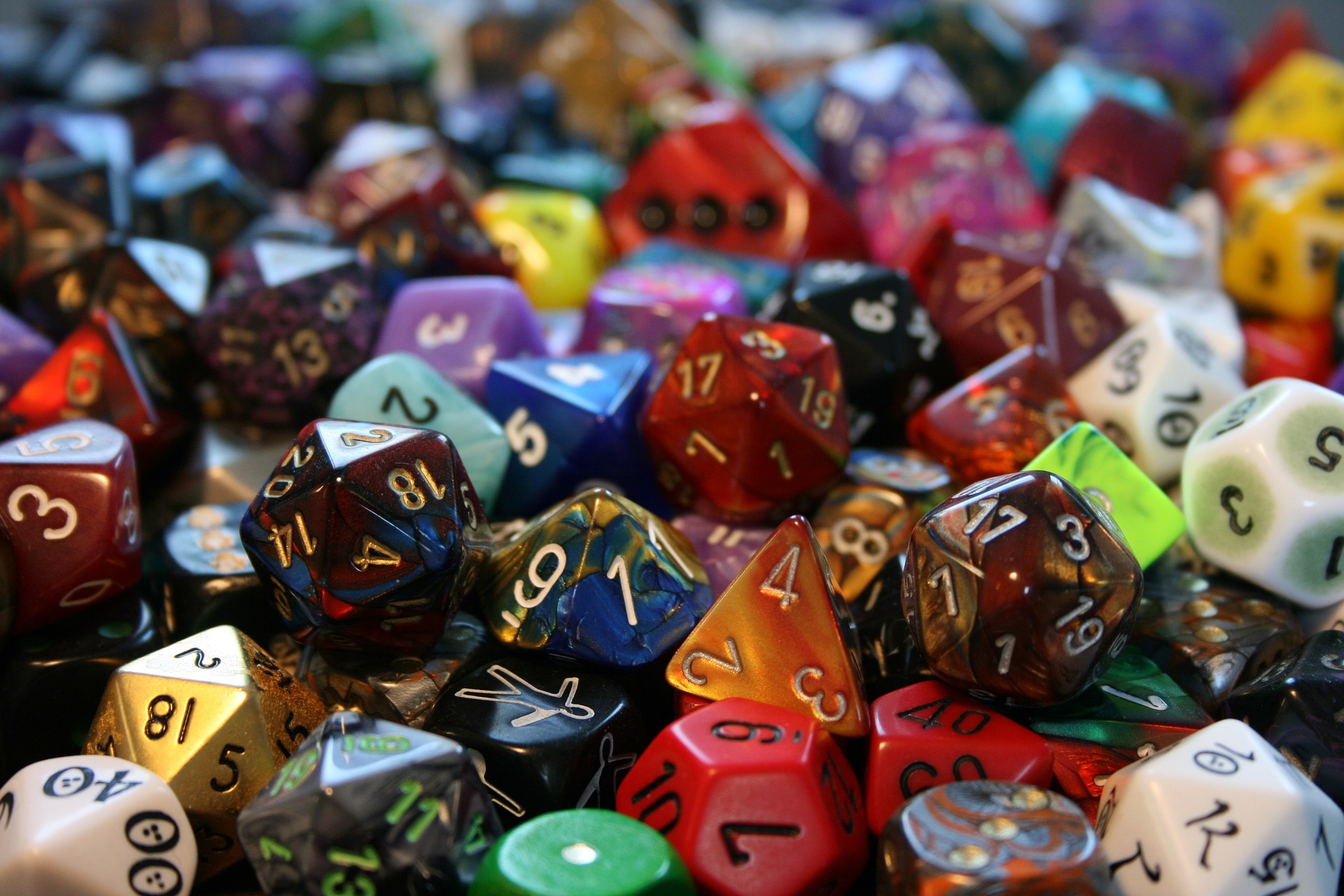 Photo of many polyhedral dice